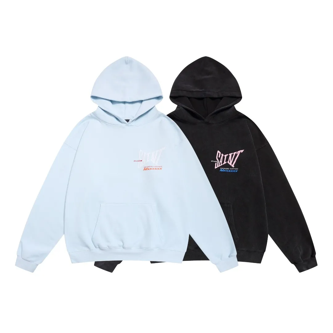 European and American Saint Michael "SMOKERS FANTASY" retro letter printed washed distressed hoodie and velvet sweatshirt Fabric: 420g Style number: SM625 Size: S-M-L-XL Color: black-light blue Price: P236